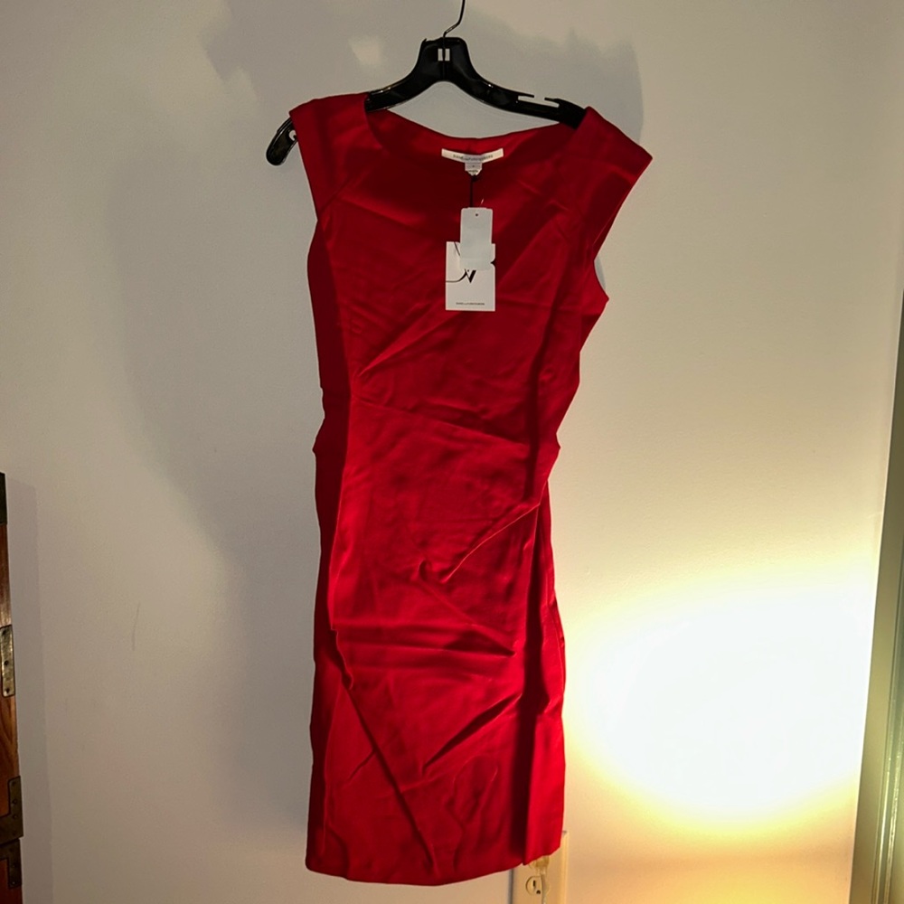 BRAND NEW DVF Raspberry red Gabi Knit Suiting dress